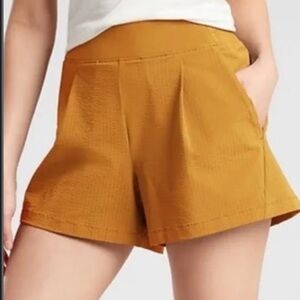 Athleta shorts, pleated front pockets and money pouch.
